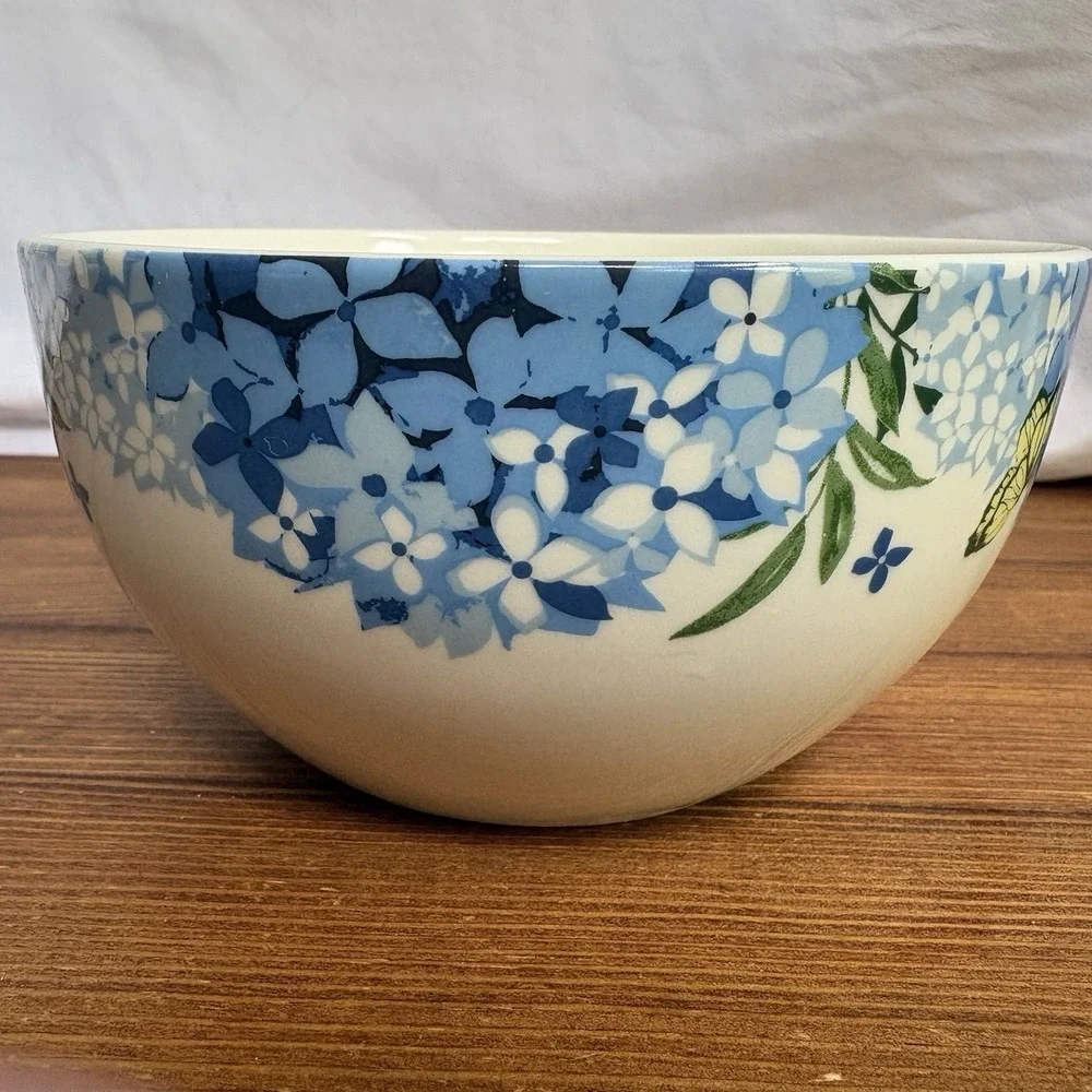 Royal Norfolk Blue Hydrangea Butterfly Floral Bowls Set of 4 Ceramic 5.5